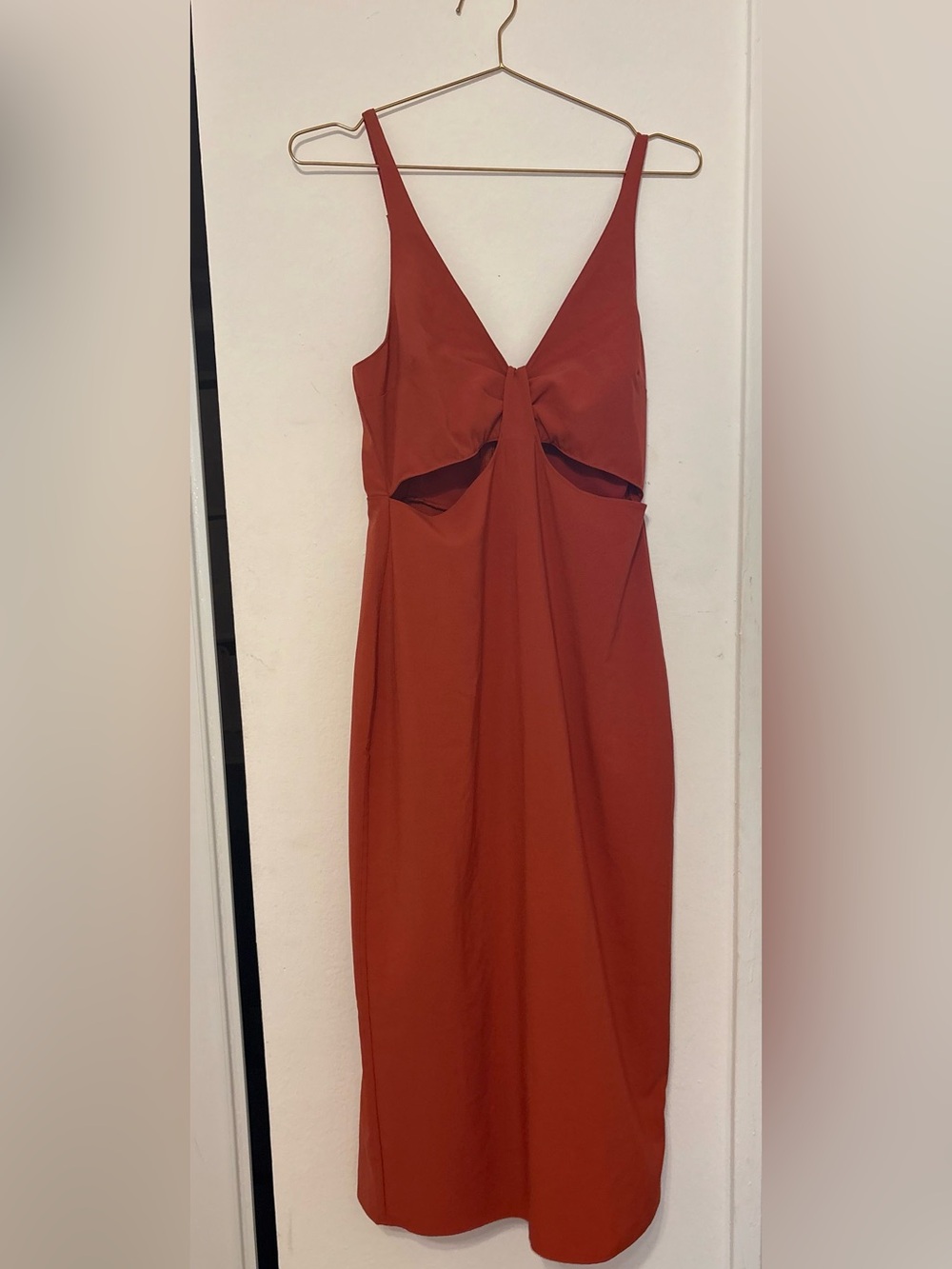 Abercrombie & Fitch Rust-Red Twist Front Midi Dress